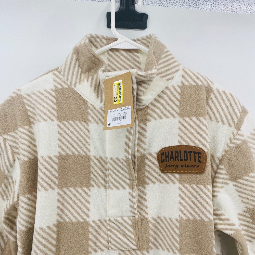 UNC Charlotte Forty-Niners Fleece Pullover Tan Plaid New NCAA Women Size L 12/14 - Picture 2 of 12